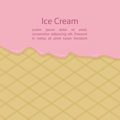 strawberry, pink ice cream melted on a waffle cone. Background, background in the form of ice cream.