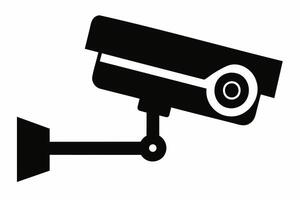Black silhouette of a security camera isolated on white backdrop Simple graphic design of surveillance equipment. Concept of security, monitoring, safety. Print, logo, sign, design element vector