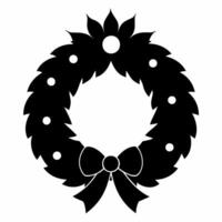 Black silhouette of Christmas wreath isolated on white background. Graphic illustration. Concept of minimalist holiday decor, seasonal greeting. Print, design element vector