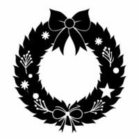 Black silhouette of Christmas wreath isolated on white background. Graphic illustration. Concept of minimalist holiday decor, seasonal greeting. Print, design elemen vector