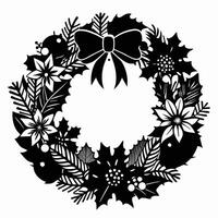 Black silhouette of Christmas wreath isolated on white background. Graphic art. Concept of minimalist holiday decor, seasonal greeting. Print, design element vector