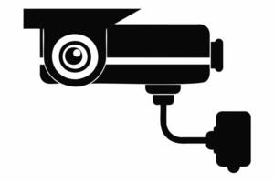 Black silhouette of a security camera isolated on white background. Simple graphic design of surveillance equipment. Concept of security, monitoring, safety. Print, logo, sign, design element vector