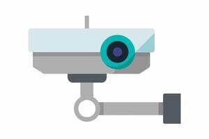 Security camera isolated on white background. Graphic illustration. Surveillance equipment. Concept of modern security technology, monitoring, protection. Print, logo, sign, design element vector