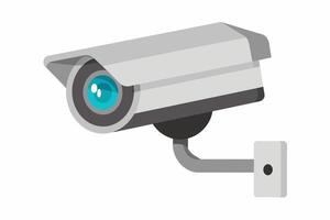 Security camera isolated on white backdrop Graphic illustration. Surveillance equipment. Concept of modern security technology, monitoring, protection. Print, logo, sign, design element vector