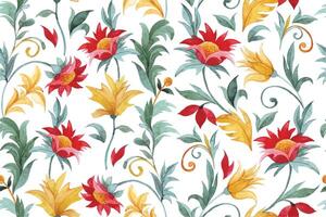 watercolor seamless pattern of red and yellow ornaments. oriental pattern on a white background vector