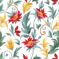 watercolor seamless pattern of red and yellow ornaments. oriental pattern on a white background vector