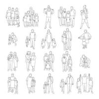 Outline of families, parents and children, silhouette of people vector