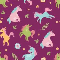 Seamless pattern with cute unicorns. A mythological and magical creature. Design for fabric, textiles, wallpaper, packaging vector
