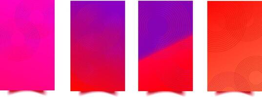 Set of abstract backgrounds with color gradients and minimalistic linear round shapes. Colorful geometric design for cover, template, brochure, flyer. Retro style collection. vector