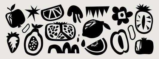 Set of Hand drawn various Shapes and fruits. Abstract contemporary modern trendy illustrations on a light background. All elements are isolated vector