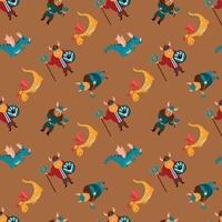 Seamless pattern with Vikings. Dragons and Vikings. Design for fabric, textile, wallpaper, packaging. vector