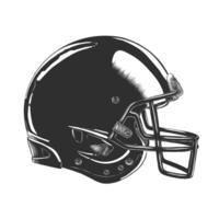 engraved style illustration for posters, decoration and print. Hand drawn sketch of football helmet in monochrome isolated on white background. Detailed vintage woodcut style drawing. vector