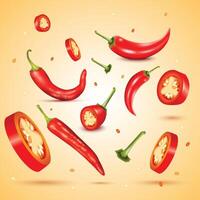Fresh Red hot chili with Half vector
