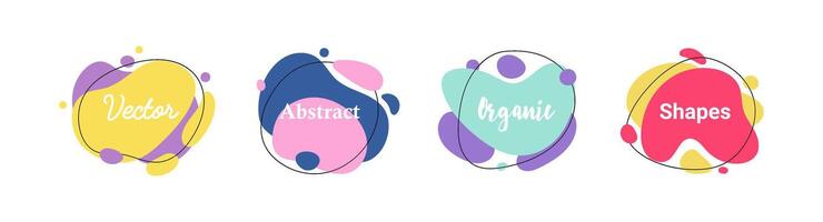 Set of 4 abstract graphic liquid elements in memphis style. Dynamical waves colored fluid shapes. Isolated banners with flowing liquids. Template for the design of a logo, flyer or presentation. vector