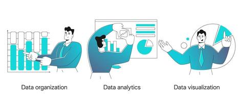 businessman conducts business audit in flat modern styles. Concept Data Organization, Data Analytics, Data Visualization vector