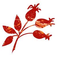 Branch with gooseberry berries autumn leaves flat isolated illustration on white background Abstract design handmade fall holiday print on fabric and paper greeting decorations discount sale vector