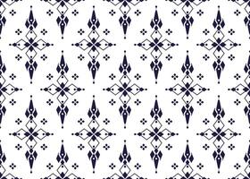 dark blue geometric and symbol flowers on White background, ethnic fabric seamless pattern design for cloth, carpet, batik, wallpaper, wrapping etc. vector