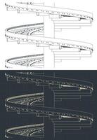 Vertical spiral conveyor isometric blueprints vector