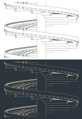 Vertical spiral conveyor isometric blueprints