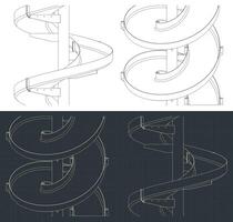 Vertical conveyor isometric blueprints vector