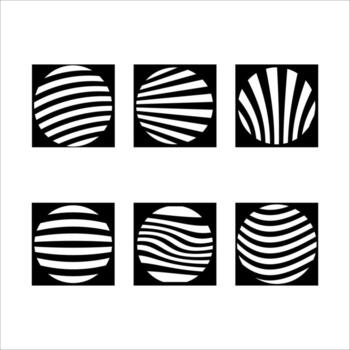 images of circles made of distorted lines in black squares vector