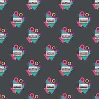 Nostalgia of the 90s. Bright seamless pattern in the style of the 90s with audio cassettes. illustration vector