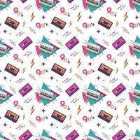 Seamless pattern in the style of the 90s with retro audio cassettes. Back in the 90s. vector