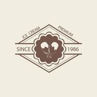 The logo of the ice cream in retro style. Vintage badge, label with the logo of an ice cream shop. Isolated illustration on a transparent background. vector