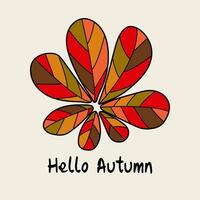 Minimalistic autumn postcard with leaves, abstract shapes in a flat style. Poster template, greeting card of autumn mood. vector