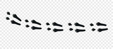 Footpath trail of animal. Rabbit paws. Paw foot trail print of rabbit on white background.Animal steps in black color. vector