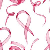 watercolor seamless pattern with transparent pink ribbons. symbol of the fight against breast cancer vector