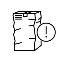 Linear damaged package box icon. Broken cardboard box. Box falls to the floor. Delivery concept. Problem with transportation, storage of goods. Line torn cargo box. Shipping crate vector