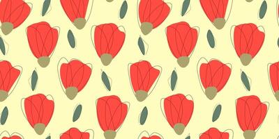 Seamless pattern with abstract bud flowers. Summer simple line drawing. Blossom print. vector