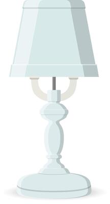 Classic Table Lamp isolated. Flat Decoration. Old Lantern with Cone Fabric Lampshade in Pottery Stand. Antique Decorative Lounge Light. Vintage Bedside Nightstand Illumination.