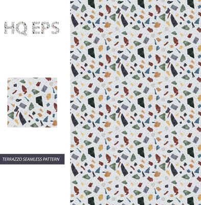 Terrazzo Pattern. Seamless Colorful Marble Texture. Granite floor Stone Facion Design. Rock or Concrete Venetian Print. Modern Color Decorative Fabric Element. Irreggular Splinter Shape.
