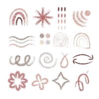 Pastel abstract doodles shapes and figures, arch arrows and design elements drawn chalk or Crayon doodles organic colors.Minimal geometric set, abstract and primitive shapes with crayon texture. vector