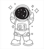 illustration of a funny astronaut in doodle style. line drawing for children, space and planets vector