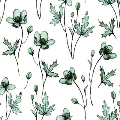 watercolor drawing, wildflowers seamless pattern. transparent flowers, x-ray