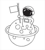 illustration of a funny astronaut in doodle style. line drawing for children, space and planets vector