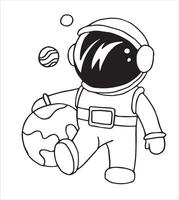 illustration of a funny astronaut in doodle style. line drawing for children, space and planets vector