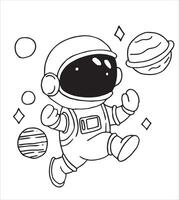 illustration of a funny astronaut in doodle style. line drawing for children, space and planets vector