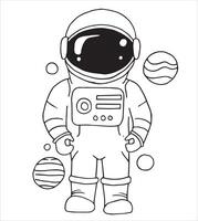 illustration of a funny astronaut in doodle style. line drawing for children, space and planets vector