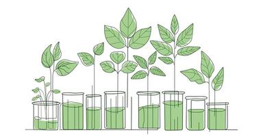 green leaf with a tube of plant in a transparent flask. the concept of the ecology, ecological and bio. illustration in flat style. Leaf growth stage. Abstract illustration with leaves. vector