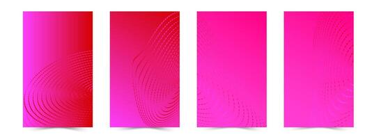 Set of colorful red-pink backgrounds with color gradients and minimalistic linear abstract shapes. Bright colorful geometric design for cover, template, brochure, flyer. Retro style collection. vector