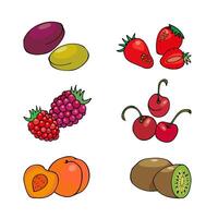 hand drawn illustration of colored berries and fruits in cartoon style. A set of fruits to decorate dishes, fabrics and household items. vector