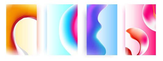 Modern set of abstract covers Multicolored liquid colorful shapes, design vibrant posters, postcards collection Created with grid gradient Postcards flyers with colorful designs vector