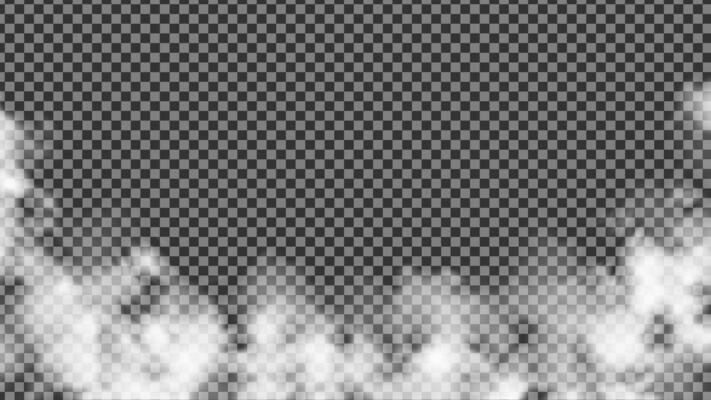 Fog or Smoke Effect isolated on Background. White Steam Mist. Vapour Smoky Cigarette Smog. Realistic Abstract Air Sky Environment. Foggy Cloudy Texture Illustration.
