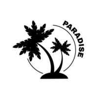 Design of the palm tree logo in black in a round frame. Minimalistic illustration design with palm tree silhouette. vector