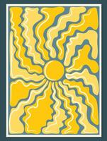 Groovy retro abstract sun background. Organic doodles in trendy naive hippie style. Modern template for poster printing. Vertical illustration. vector