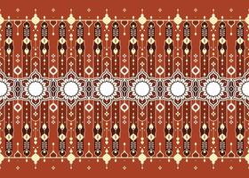 geometric design on deep red background, ethnic fabric seamless pattern design for cloth, carpet, batik, wallpaper, wrapping etc. vector